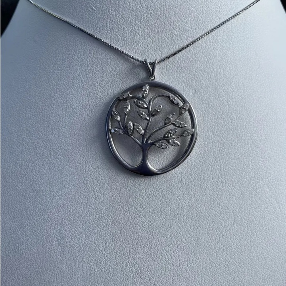 Silver and diamond Tree of life pendant and chain